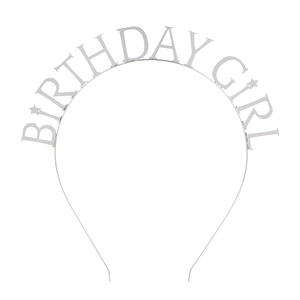 Silver metal Birthday Girl headband with star accents for children party celebrations