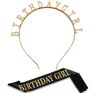 Birthday Girl Headband And Sash Set Alloy Metal Tiara Satin Sash For Women Girls Birthday Party Decorations Accessories