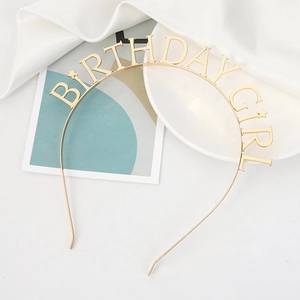 Golden metal Happy Birthday Girl headband with stars hair accessory for kids parties