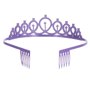 Detail of purple tiara featuring geometric patterns and secure side hair combs