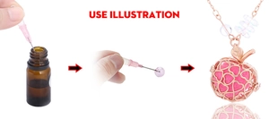 Illustration showing steps to add essential oil into the rose gold apple pendant