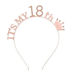 Rose Gold Alloy Rhinestone Birthday Party Headband Crown It's My Birthday Girl Age Celebration Headwear Hair Accessories