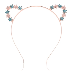 Serre-Tête Oreilles de Chat et Fleurs pour Enfants Alliage Accessoires de Cheveux de Fête Cadeau de Noël pour Filles