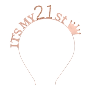 Rose gold 21st birthday tiara headband with rhinestones and It's My 21st lettering