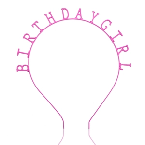 Serre-tête rose métallique avec lettrage décoratif Birthday Girl pour fête de fille