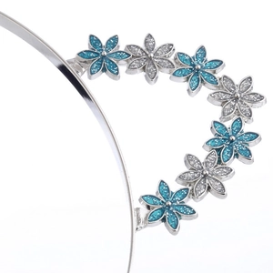 Serre-tête oreilles de chat mignon avec fleurs bleues et accents pailletés argentés