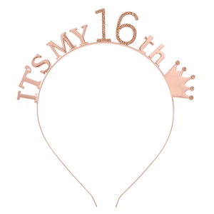 Rose gold alloy crown headband with rhinestones for 16th birthday party celebration