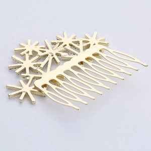 Elegant gold snowflake bridal hair comb with 10 teeth and sparkling crystal metal finish