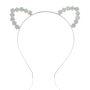Cerchietto Orecchie di Gatto in Lega con Strass AB Dolce Fascia per Capelli Fiocco di Neve Galvanizzato Traforato Sottile Metallo Accessori Festa Donna
