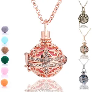 Collana Diffusore in Rame Vintage Pendente a Sfera Traforata Con Pietra Lavica Catena Veneziana Strass Gioielli Donna