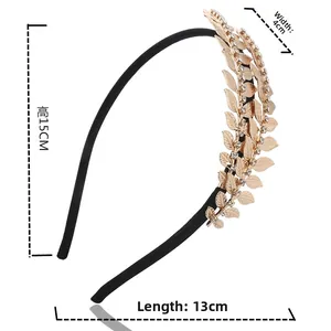 Baroque golden leaf headband with rhinestones dimension guide 15cm height and 13cm width