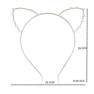 Detailed view of cat ear headband with pearls showing dimensions 16.5cm height and width