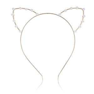 Cat Ear Headband Alloy Metal With Artificial Pearls Cute Sweet Hair Accessory For Women Girls Christmas Party Decoration