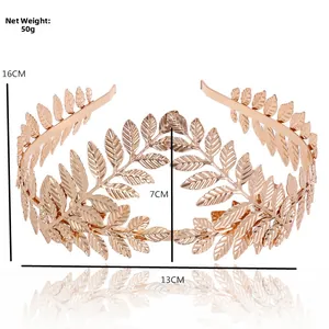 Rose gold leaf bridal crown dimensions 16cm width and 7cm height with detailed leaf veins