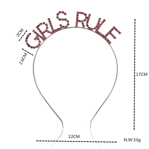 Silbernes Metall-Haarreif mit rosa Kristall Girls Rule Schriftzug für Partys und Geschenke