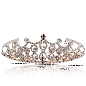 Elegant rose gold bridal crown with crystals, 5.1cm height, for weddings and photography