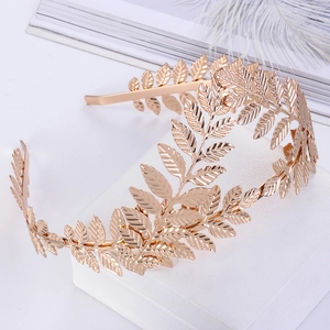 Elegant gold leaf crown bridal headband for wedding hairstyles and parties