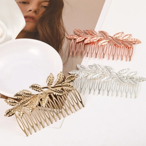 Leaf design hair comb set in gold silver and rose gold for elegant bridal hairstyles
