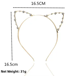 Cat ear headband with sparkling rhinestones, 16.5cm width and height detail view