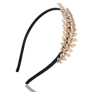 Baroque Golden Leaf Headband Rhinestone Bridal Hair Accessory For Women Wedding Party Elegant Vintage Hairband Jewelry