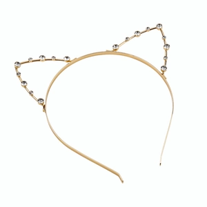 Serre-tête oreilles de chat mignon en métal doré avec strass en cristal brillant