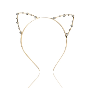 Cute golden cat ear headband with sparkling rhinestones for women hair styling