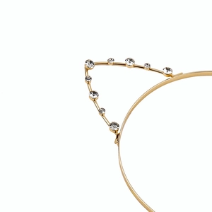 Cute cat ear headband with gold metal frame and sparkling rhinestone crystal details
