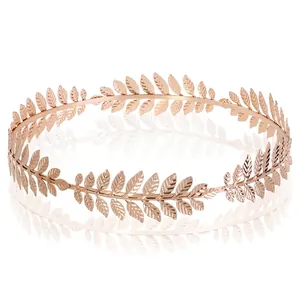 Greek Goddess Leaf Headband Baroque Laurel Wreath Bridal Wedding Hair Accessories Gold Silver Rose Gold Metal Tiara Crown