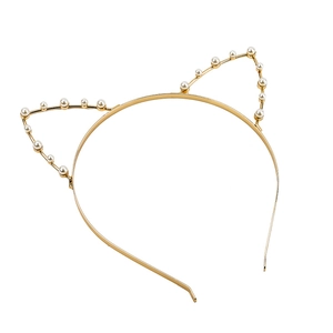 Golden cat ear headband with elegant pearls for cute hair styling and cosplay