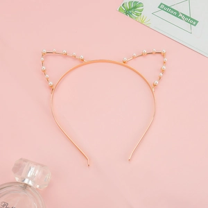 Cute gold cat ear headband with white pearls for women and girls hair accessory