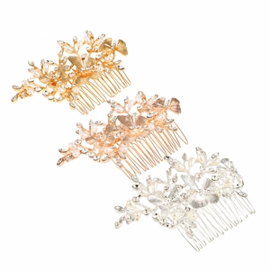 Three-piece bridal hair comb set with crystal butterflies and pearls in gold, rose gold and silver