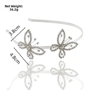Detail view of silver butterfly headband with dimensions and 36.2g weight measurement