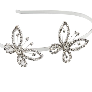 Sparkling crystal butterfly headband in silver finish for elegant women and girls' parties