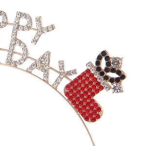 Goldener Legierung Happy Birthday Haarreif mit rotem Strass-Geschenkkarton und Krone