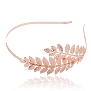 Elegant rose gold leaf headband bridal laurel leaf crown accessory on white background