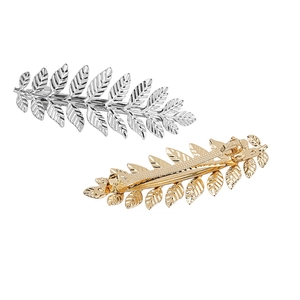 Pince à Cheveux Feuille Baroque Élégante en Métal à Ressort Bec de Canard pour Femmes Filles Plaqué Or Argent Bijoux de Cheveux Botaniques Accessoires Cadeau