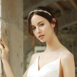 Exquisite gold leaf headband with rhinestones for weddings and elegant parties