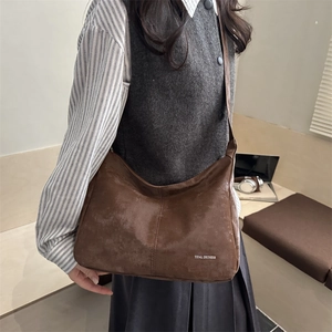 Retro dark brown matte crossbody bag for women with large capacity and vintage style