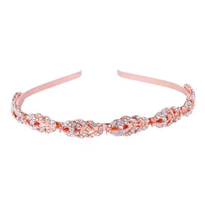 Eleganter Haarreif in Roségold mit Blättern und funkelnden Strasssteinen für Hochzeiten