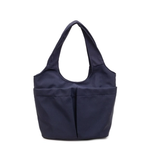 Large capacity navy blue nylon tote bag with double front pockets for daily commuting