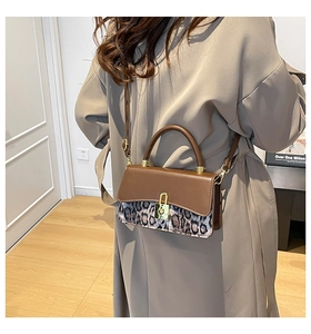 Detail of leopard print crossbody bag with gold buckle and adjustable leather strap