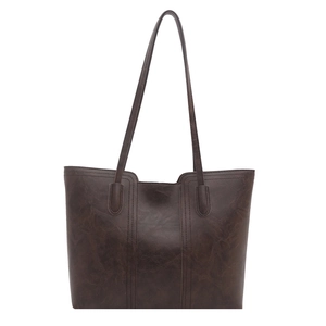 Classic large capacity dark brown tote bag for women with textured leather and shoulder straps
