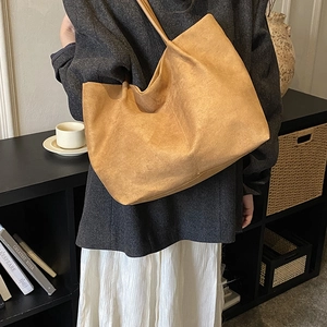 Large tan suede tote bag for women, versatile shoulder bag perfect for daily commuting