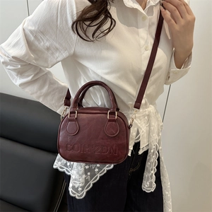 Vintage wine red mini crossbody bag in PU leather with COIH'2DN embossed lettering