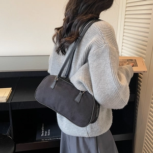 Classic black suede underarm bag with double straps and silver hardware for women