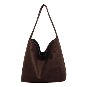 Minimalist large capacity dark brown soft PU tote bag for daily commute and students