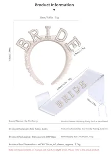 Dimensions détaillées du serre-tête BRIDE en perles et de l'écharpe de mariée en satin