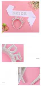 Détail de l'écharpe en satin blanc et du bandeau de perles pour mariées et fêtes