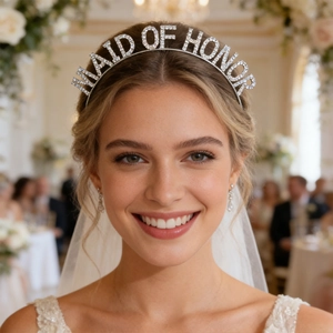 Cerchietto argento Maid of Honor con strass scintillanti per damigella d'onore