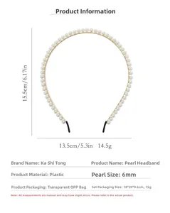 Detailed size specifications for a minimalist pearl headband with 6mm pearls